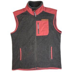 Simply Southern Men's Fleece Full Zip Vest Pockets M Gray Red Polyester Spandex